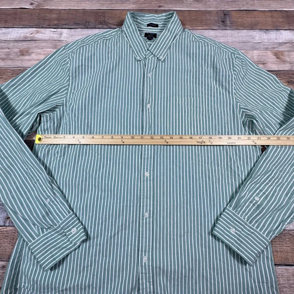 J.Crew Flex Washed Shirt Mens‎ XL Classic Fit Green White Striped Button Down